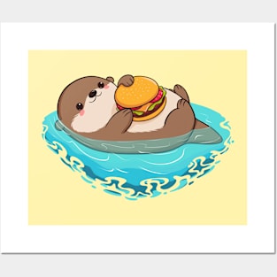 Otter enjoys a tasty burger and good vibes Posters and Art